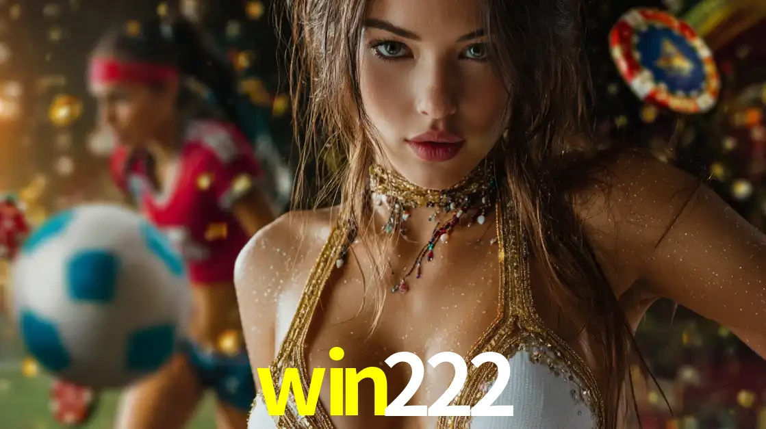 Mulher elegante representando a combinação de glamour e emoção das apostas esportivas, com uma jogadora de futebol ao fundo, destacando a ação no win222.
