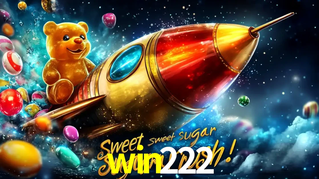 Arte promocional do jogo de slot Sugar Rush, com um urso de pelúcia em um foguete viajando pelo espaço de doces, um dos jogos divertidos disponíveis no cassino win222.